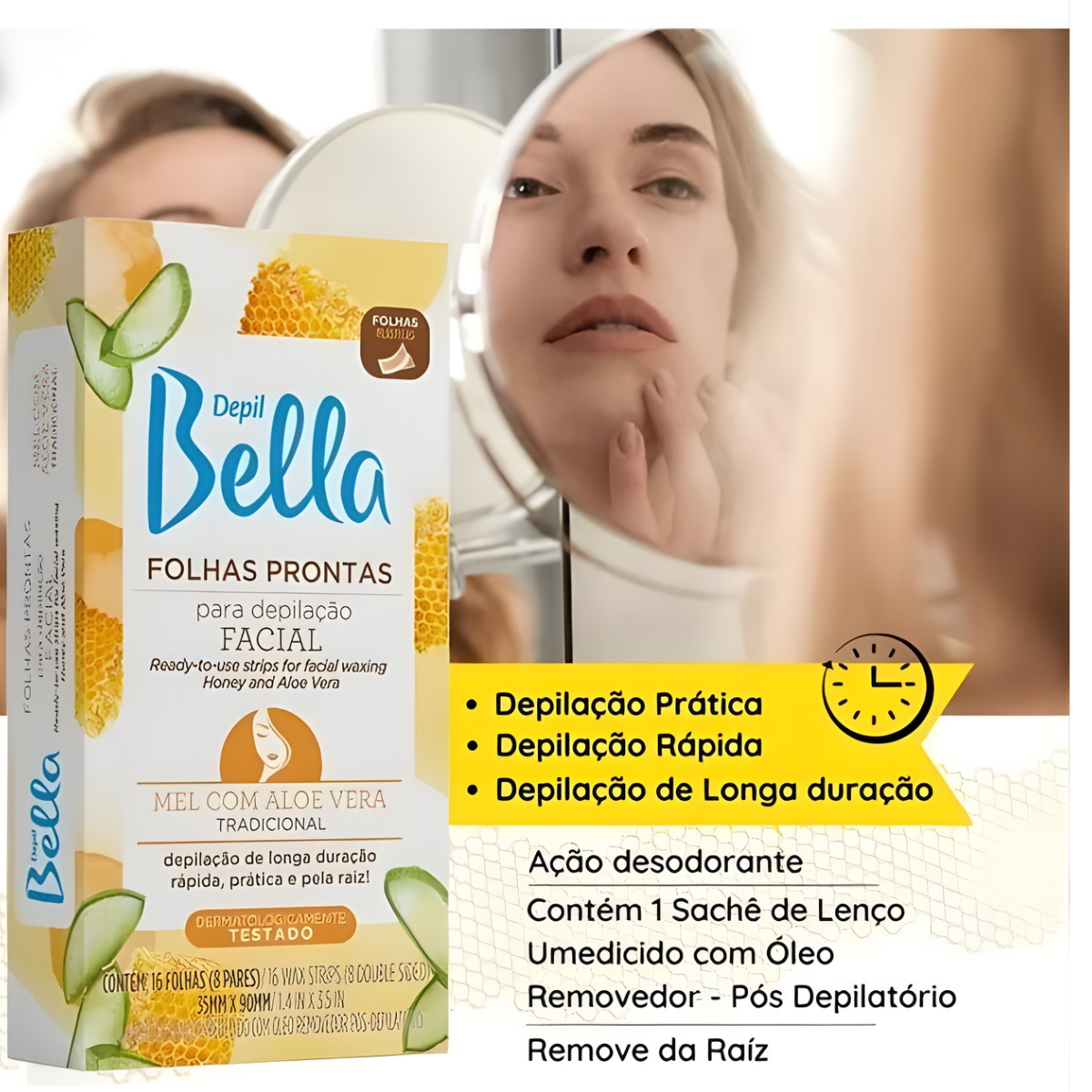 Folha Pronta Depilação Facial Mel e Aloe Vera - Depil Bella