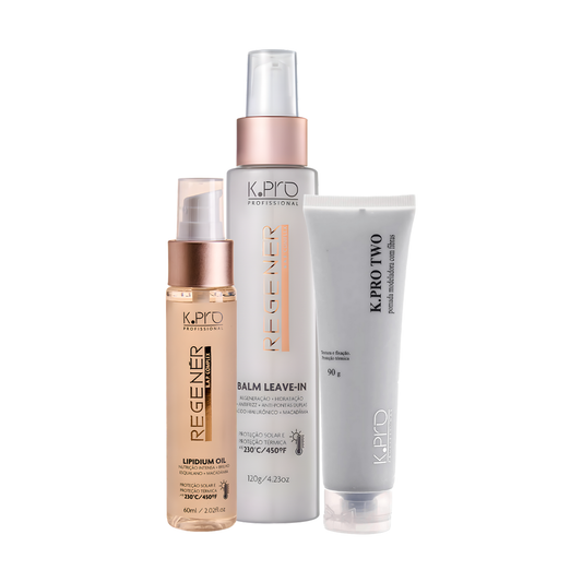 Kit Lipidium Oil, Leave-in Regenér + Pomada Modeladora K.Pro