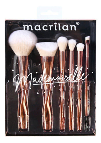 Kit 7 Pincel Mademoiselle Maquiagem Macrilan Profissional Rosa