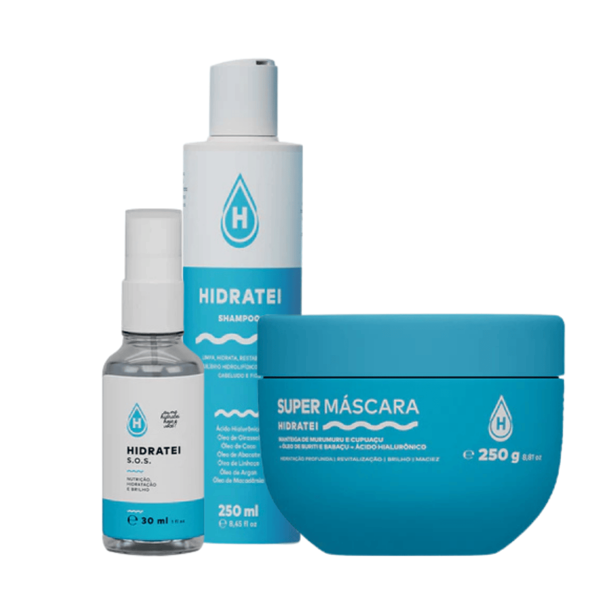 Kit Super Máscara Hidratação + Sérum Sos + Shampoo Hidratei