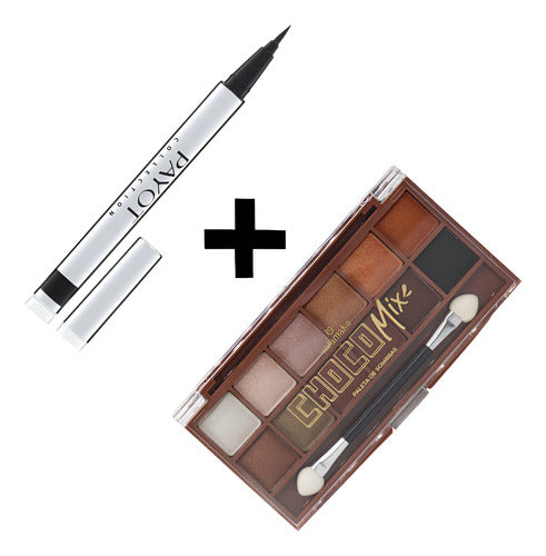 Kit Caneta Olhos Preta À Prova Dágua + Paleta Sombras Marrom