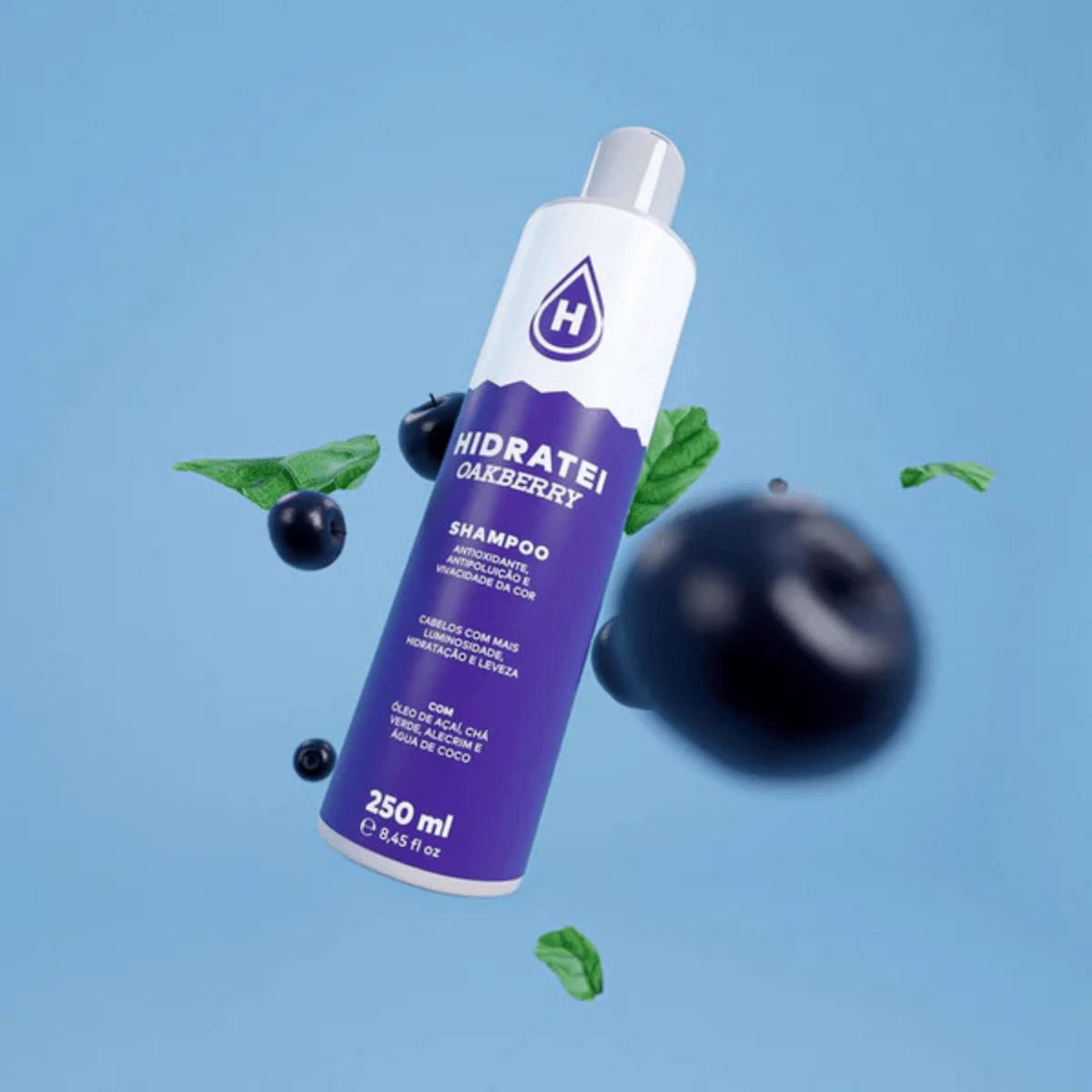 Shampoo OAKBERRY 250ml Hidratei com Óleo de Açaí Refrescante e Vitamina E para Cabelos Vibrantes e Protegidos