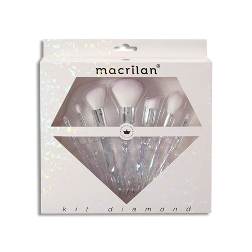 Kit Pincel Macrilan 7 Peças Diamond Maquiagem Profissional Branco