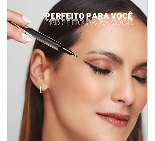 Kit Caneta Olhos Preta À Prova Dágua + Paleta Sombras Marrom