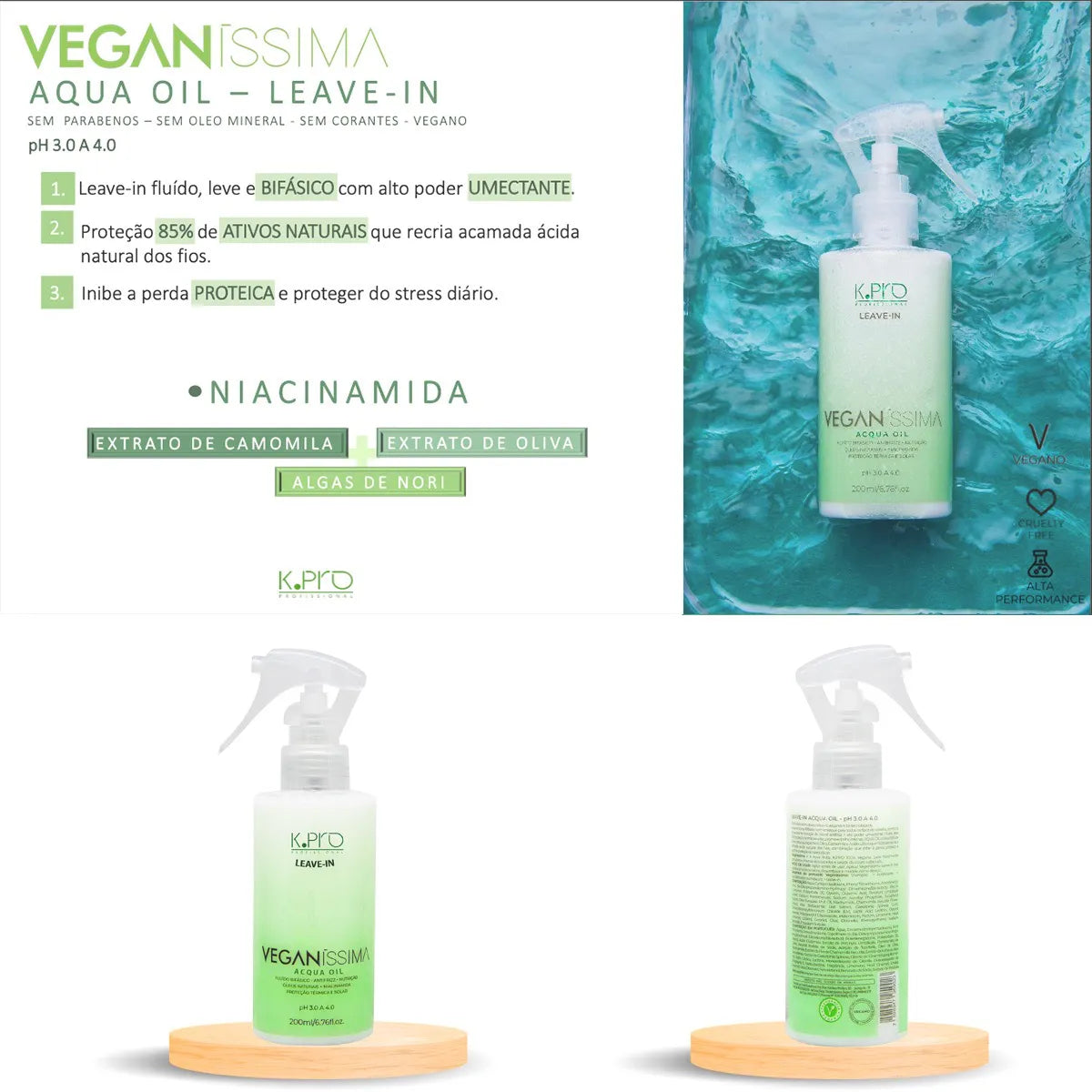 Kit Veganíssima Nutrição Profunda - Shampoo + Condicionador + Leave-in Acqua Oil