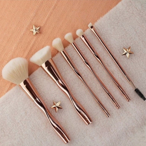 Kit 7 Pincel Mademoiselle Maquiagem Macrilan Profissional Rosa
