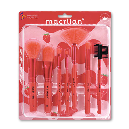 Kit 7 Pincéis de Maquiagem Morango