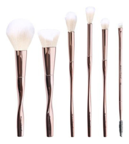 Kit 7 Pincel Mademoiselle Maquiagem Macrilan Profissional Rosa
