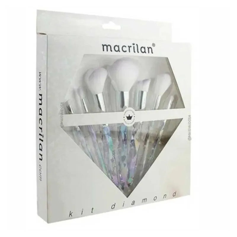 Kit Pincel Macrilan 7 Peças Diamond Maquiagem Profissional Branco